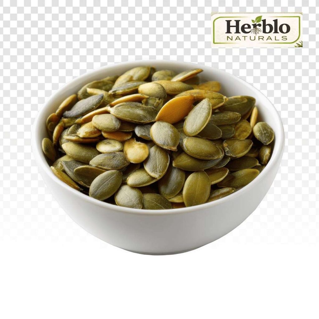 Herblo Naturals raw pumpkin seeds — premium unroasted pepitas